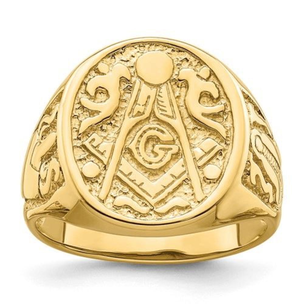 10k Men's Polished and Grooved (Not Enameled) Masonic Ring